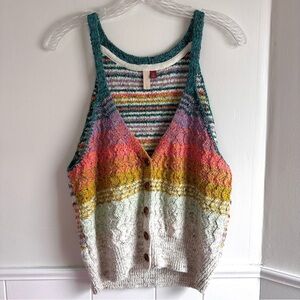 Anthropologie Pilcro Samalona Rainbow Sweater Button Up Boho Tank Top Size M